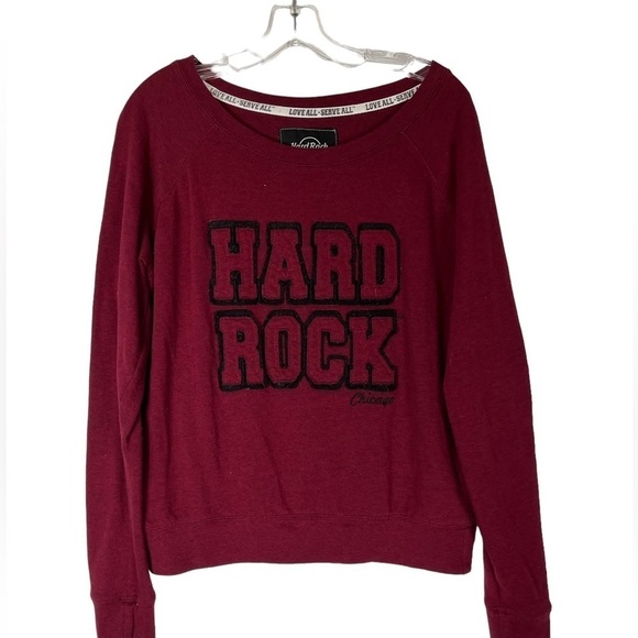 Hard Rock Pull Over Sweater Women’s Size L Maroon Crewneck Embroidered - Picture 1 of 6